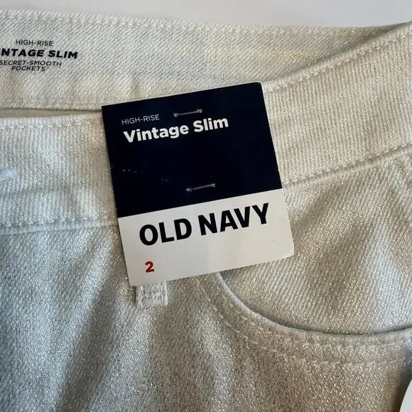 OLD NAVY Women’s High Rise Vintage Slim Silver Shimmer Jeans Size 2 (A0132) NWT - Picture 5 of 10